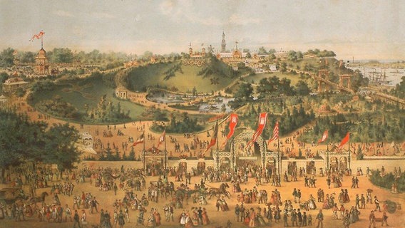 Historische Ansicht der Internationalen Gartenbauausstellung in Hamburg 1869 © Gartendenkmalpflege Hamburg 