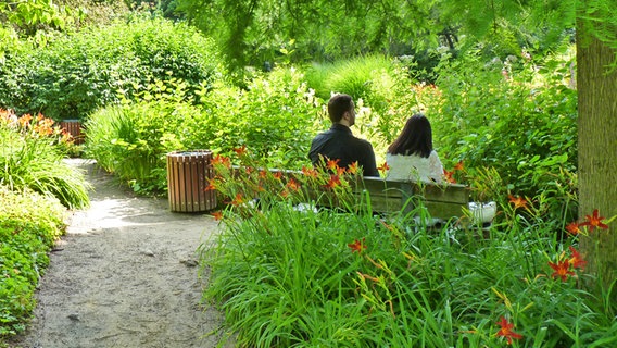 Besucher sitzen in Planten un Blomen auf einer Bank © NDR Foto: Kathrin Weber