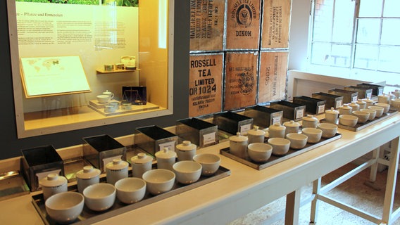 Verschiedene Teesorten stehen zur Verkostung im Speicherstadtmuseum Hamburg. © NDR Foto: Irene Altenmüller