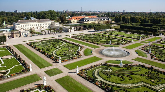 Blick auf Schloss Herrenhausen und den Großen Garten in Hannover © VolkswagenStiftung Foto: Coptograph
