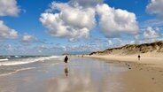 Eine Spaziergängerin am Strand von Borkum. © Picture-Alliance Foto: Michael Narten