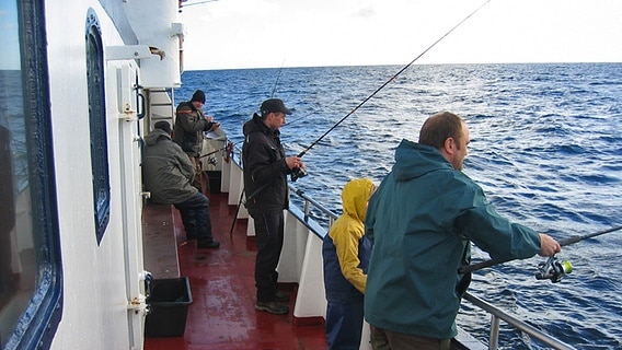 Angler beim Pilken auf der MS Blauort vor Laboe © NDR / Oliver Klebb Foto: Oliver Klebb