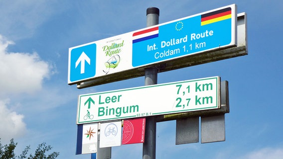 Beschilderung des Radweges Dollard-Route im ostfriesischen Weener. © www.ostfriesland.de 