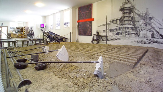 Sandbett, in das flüssiges Eisen floss, im Industriemuseum Herrenwyk. © Industriemuseum Geschichtswerkstatt Herrenwyk 
