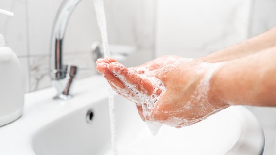 Die Hände eines Menschen beim einschäumen mit Seife an einem Waschbecken. © colourbox Foto: plus medya