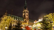 Blick auf den Hamburger Weihnachtsmarkt auf dem Rathausplatz. © Colourbox Foto: Oleksandr Prykhodko