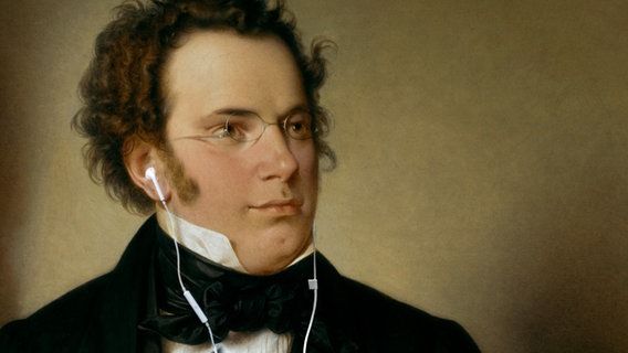 Montage: Franz Schubert mit Kopfhörern. © picture-alliance / akg-images | akg-images 
