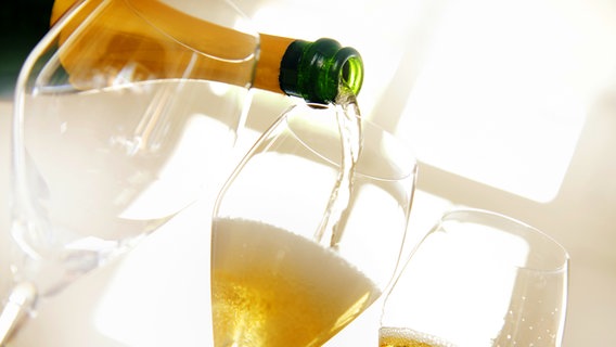 Champagner wird aus einer Flasche in ein Glas eingeschenkt. © fotolia Foto: Friedberg