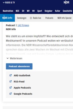 Podcast-Abonnieren-Funktion auf NDR.de  