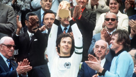Franz Beckenbauer 1974 mit dem WM-Pokal © Witters 