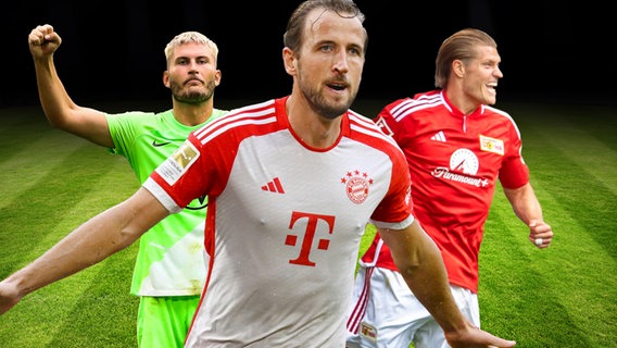 Drei der aktuell besten Bundesliga-Stürmer (v.l.) Jonas Wind, Harry Kane und Kevin Behrens © Imago Images 