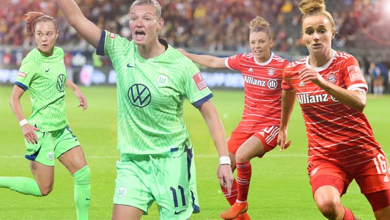 Collage zum Duell in der Frauen-Fußballbundesliga VfL Wolfsburg - FC Bayern München © IMAGO/picture alliance 