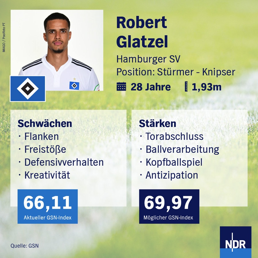 Die Grafik zeigt, welche Stärken und Schwächen HSV-Spieler Robert Glatzel hat. © NDR 