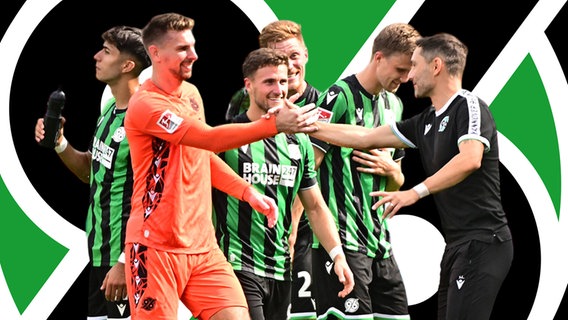 Jubel bei Hannover 96: Torwart Ron-Robert Zieler (l.) klatscht mit Trainer Stefan Leitl ab © IMAGO / Zink 