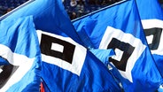 Fahnen mit dem Logo des Hamburger SV © Witters Foto: Valeria Witters
