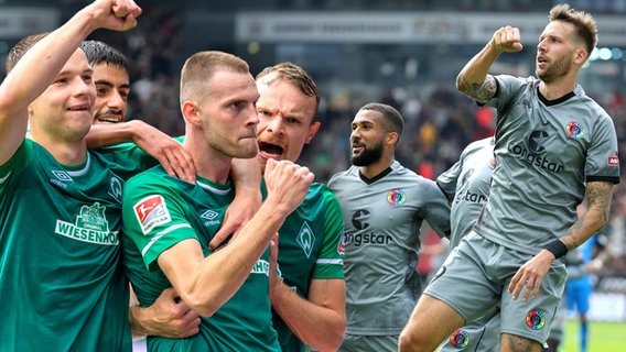 Die Collage zeigt jubelnde Spieler von Werder Bremen und dem FC St. Pauli © imago 