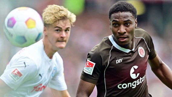 Kiels Tom Rothe (l.) und Oladapo Afolayan vom FC St. Pauli © Witters 