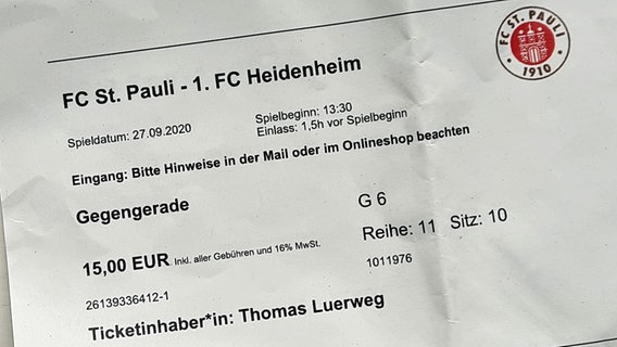 Ticket für die Heimspielpremiere des FC St. Pauli © Thomas Luerweg Foto: Thomas Luerweg