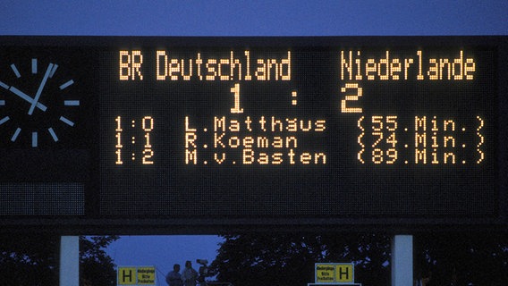 Anzeigetafel im Volksparkstadion nach dem EM-Halbfinale 1988 © imago/Sven Simon 