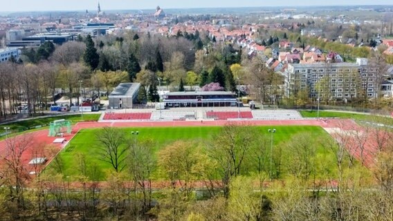 Das Volksstadion Greifswald in einer Luftaufnahme. © Greifswalder FC 