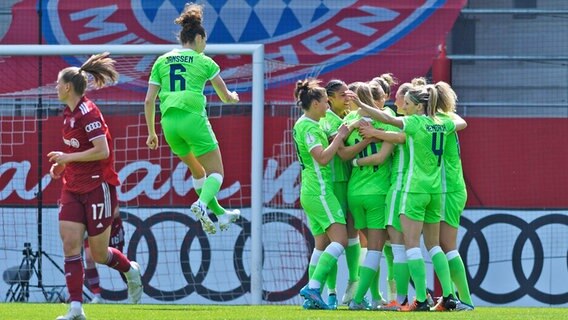 Jubel bei den Fußballerinnen des VfL Wolfsburg © IMAGO / Sports Press Photo 