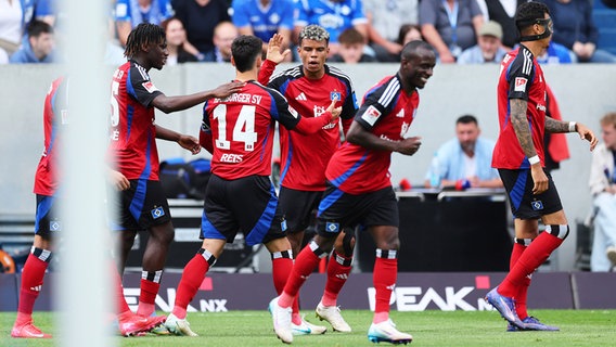 HSV-Spieler bejubeln einen Treffer. © Witters/JoergHalisch 