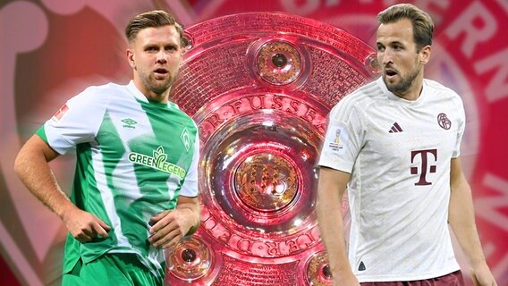 Werder Bremens Angreifer Niclas Füllkrug (l.) und Bayern Münchens Stürmer Harry Kane (Fotomontage) © IMAGO / Sven Simon 