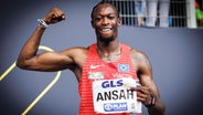 Der Sprinter Owen Ansah vom Hamburger SV gewinnt mit Deutschem Rekord die Deutsche Meisterschaft über 100 Meter. © IMAGO / Beautiful Sports 