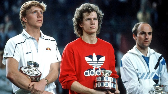 Davis Cup-Finale 1985: Boris Becker, Michael Westphal und Andreas Maurer (v.l.n.r.) © Witters Foto: Witters