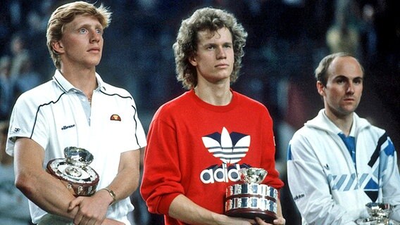 Davis Cup-Finale 1985: Boris Becker, Michael Westphal und Andreas Maurer (v.l.n.r.) © Witters Foto: Witters