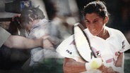 Tennisspielerin Monica Seles schlägt einen Ball. Im Hintergrund ein Mann - der Attentäter © NDR 