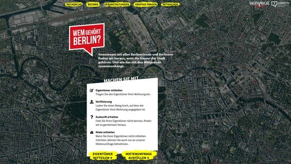 "Wem gehört Berlin?" - Diese Frage steht auf der Projekt-Website des "Tagesspiegel". © Tagesspiegel Foto: Screeshot