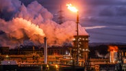 Abgaswolken und eine Flamme kommen aus den Schloten der Kokerei Prosper in Bottrop, einer der drei in Betrieb befindlichen Kokereien im Ruhrgebiet. © picture alliance Foto: Rupert Oberhäuser