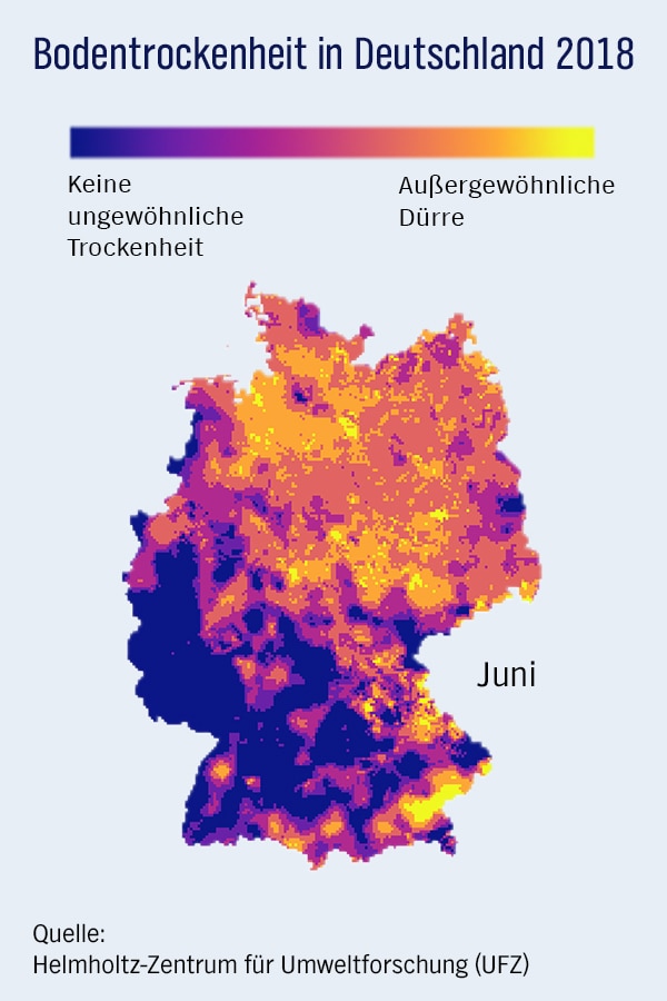 Eine Grafik zeigt die Entwicklung der Bodentrockenheit im Juni in Deutschland im Jahr 2018 © NDR Foto: -