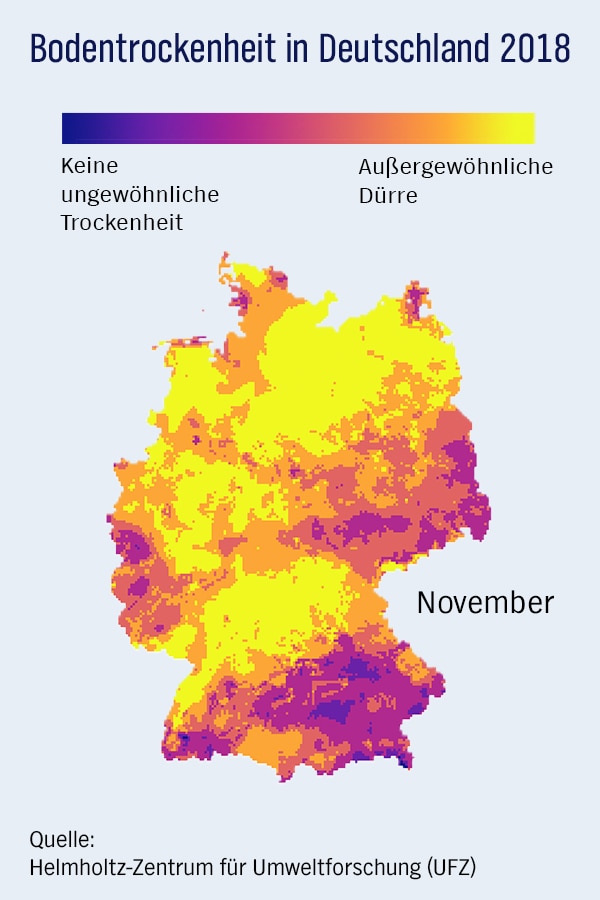 Eine Grafik zeigt die Entwicklung der Bodentrockenheit im November in Deutschland im Jahr 2018 © NDR Foto: -