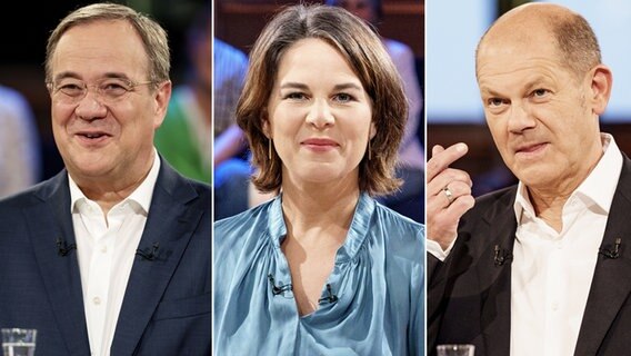 Eine Montage zeigt Armin Laschet (CDU), Annalena Baerbock (Bündnis90/ Die Grünen) und Olaf Scholz (SPD). © picture alliance/dpa Foto: Axel Heimken