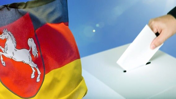 Die Niedersachsen Flagge vor einer Wahlurne. (Bildmontage) © fotolia.com Foto: rangizzz, JWS