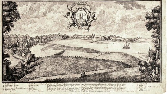 Der Blick von Haithabu nach Schleswig im Jahr 1711 © Museumsberg Flensburg 
