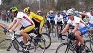 Viele Radrennfahrer in Sportkleidung sind auf ihren Rädern unterwegs. © NDR Foto: Karin Haug