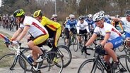 Viele Radrennfahrer in Sportkleidung sind auf ihren Rädern unterwegs. © NDR Foto: Karin Haug