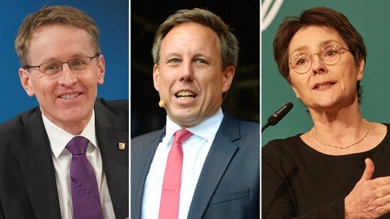 Ministerpräsident Daniel Günther (CDU), Thomas Losse-Müller (SPD) und Monika Heinold (Grüne). (Montage) © picture alliance/ dpa, Geissler Fotopress Foto: Matthias Wehnert, Marcus Brandt, Georg Wendt