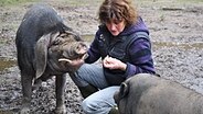 Top Schleswig-Holsteinerin Jutta Kosmala mit zwei Schweinen © NDR Foto: Peter Bartelt