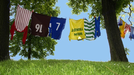 Football shirts on a clothesline © fotolia.com Photo: Edler von Rabenstein