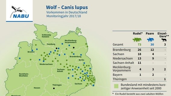 Ein Karte von Norddeutschland zeigt, wo die meisten Wölfe leben. © Nabu 