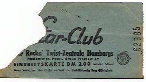 Eine Eintrittskarte zum Star-Club in der Großen Freiheit 39 auf Hamburg-St.Pauli. Eine Eintrittskarte zum Star-Club in der Großen Freiheit 39 auf Hamburg-St.Pauli. Foto: Friedel Bott