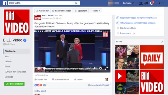 Die "Bild" nutzt Facebook wie viele andere Medienmarken auch, um Videocontent zu verbreiten - und auch für Liveberichterstattung. © Bild Foto: Screenshot