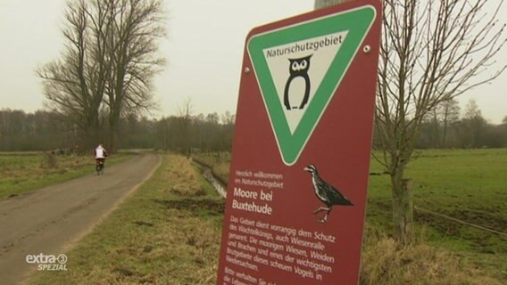 Ein Fahrradweg führt durch ein Naturschutzgebiet.  