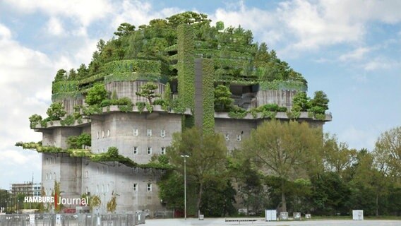 CGI-Modell des Bunkers an der Feldstraße mit grüner Dachterasse. © Screenshot 
