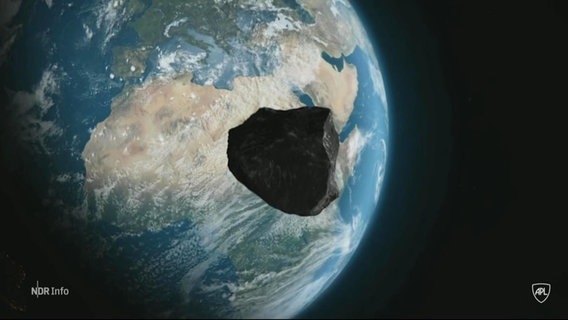 3D Darstellung eines Asteroiden der auf die Erde zusteuert © Screenshot 