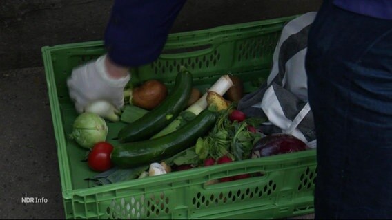Eine Person packt Gemüse in eine grüne Plastikbox. © Screenshot 
